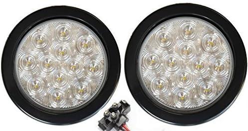Pair of 2 LED 4" Round Back-up Reverse Light Kits Include Grommet, Plug Clear Lens White Light Truck Trailer RV 25108C-WK