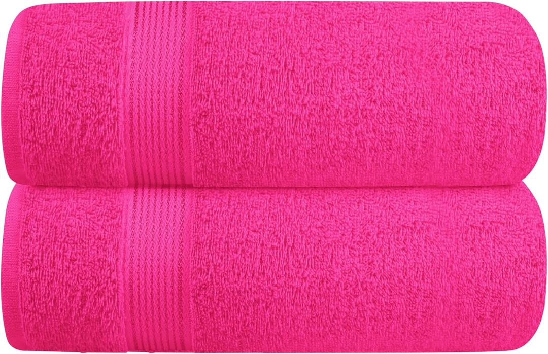 Belizzi Home Cotton 2 Pack Oversized Bath Towel Set 28x55 inches, Large Bath Towels, Ultra Absorbant Compact Quickdry & Lightweight Towel, Ideal for Gym Travel Camp Pool - Hot Pink