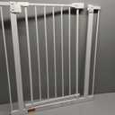 keny 29"-47.3" Extra Wide Baby Gate for Stairs, Auto Close Safety Dog Gate, Pressure Mounted No Drilling Pet Gate for Doorways, Easy Walk Through Stair Gate for Kids Todder, 30" Tall, White