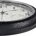 45MinST 13-Inch Vintage Outdoor Wall Clock with Thermometer and Hygrometer, Waterproof, Large Numbers, Silent, for Indoor and Outside Use,Porch,Garden,Pool(Black Frame with Silver Trim)