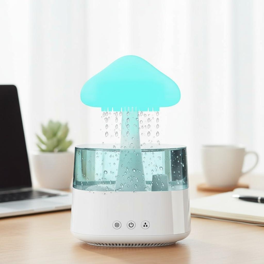 Cloud Rain Humidifier for Bedroom with Soothing Rain Sounds, Water Drip Mushroom Humidifiers 7 Colors Mood Raindrop Air Moisturizer Waterfall Night Light Sleep Aid Diffuser (White Cloud, CH08)