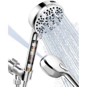 Filtered Shower Head with Handheld, BOWGER 6 Modes High Pressure Shower Heads with Power Wash Mode and Hard Water Filter, Detachable Hand Held Showerhead Set with Extra Long Hose, Chrome (Polished Chrome)