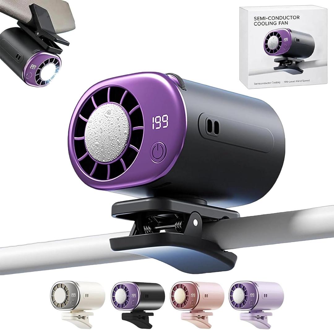Clip On Air Conditioner Fan, 199 Speeds & 16°C Cooling (Black) | Premium ABS for Car/Office/Bed/Beach, 20dB Ultra-Quiet, 2000mAh Battery, 360° Rotation, USB-C, LED Display, Secure Clip