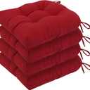 idee-home Outdoor Chair Cushions Set of 4, Patio Chair Cushions Thick 19 x 19 x 5 Inch Tufted Seat Cushions for Outdoor Furniture Waterproof with Ties, Dining Pads Red, 19x19x5 Inch-U Shaped