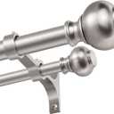 1 Inch Double Curtain Rods 36 to 72 Inches, Adjustable Telescoping Window Drapery Rod, Dual Heavy Duty Curtain Rods with Iron-Finials for Sliding Glass Door, Patio, Bedroom, Kitchen, Brushed Nickel