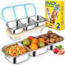 2 Pack Stainless Steel Snack Containers for Kids Adults, Reusable 3 Compartment Snackle Box Container with Leakproof Lids Metal Bento Lunch Boxes Food Storage Containers for Travel Picnics Office School