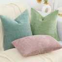 decorUhome Chenille Sage Green Summer Throw Pillow Covers 20x20 Inch Set of 2, Decorative Soft Couch Pillow Covers Solid Dyed Accent Farmhouse Neutral Square Pillow Cases for Sofa