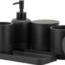 ZCCZ Black Matte Bathroom Accessories Set 6 Pieces - Toothbrush Holder, Lotion Dispenser, Qtip Container, Vanity Tray, Tumbler - Countertop Organizer for Bathrooms - Elegant and Functional Dcor Set