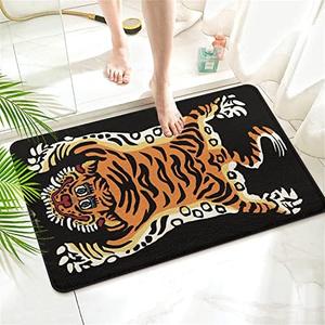 Tiger Bath Mat Imitation Cashmere Cute Funny Bathroom Rug - Rubber Non-Slip Super Absorbent Thin Bath Rug for Tub Shower Sinks Home Decor (20" L x 32" W)