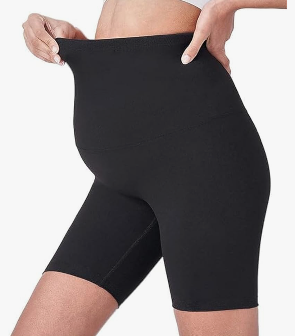 Baby Bump Premium Maternity shorts pockets Shapewear High Waisted Mid-Thigh Pregnancy Underwear Chaffing Soft Adominal Support 2 packet, M