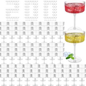 Jingmore 200 Pcs Ribbed Martini Glasses 10 oz Disposable Plastic Vintage Ribbed Coupe Glasses Unbreakable Dessert Parfait Glassware for Wedding Birthday Party Supplies (Clear)