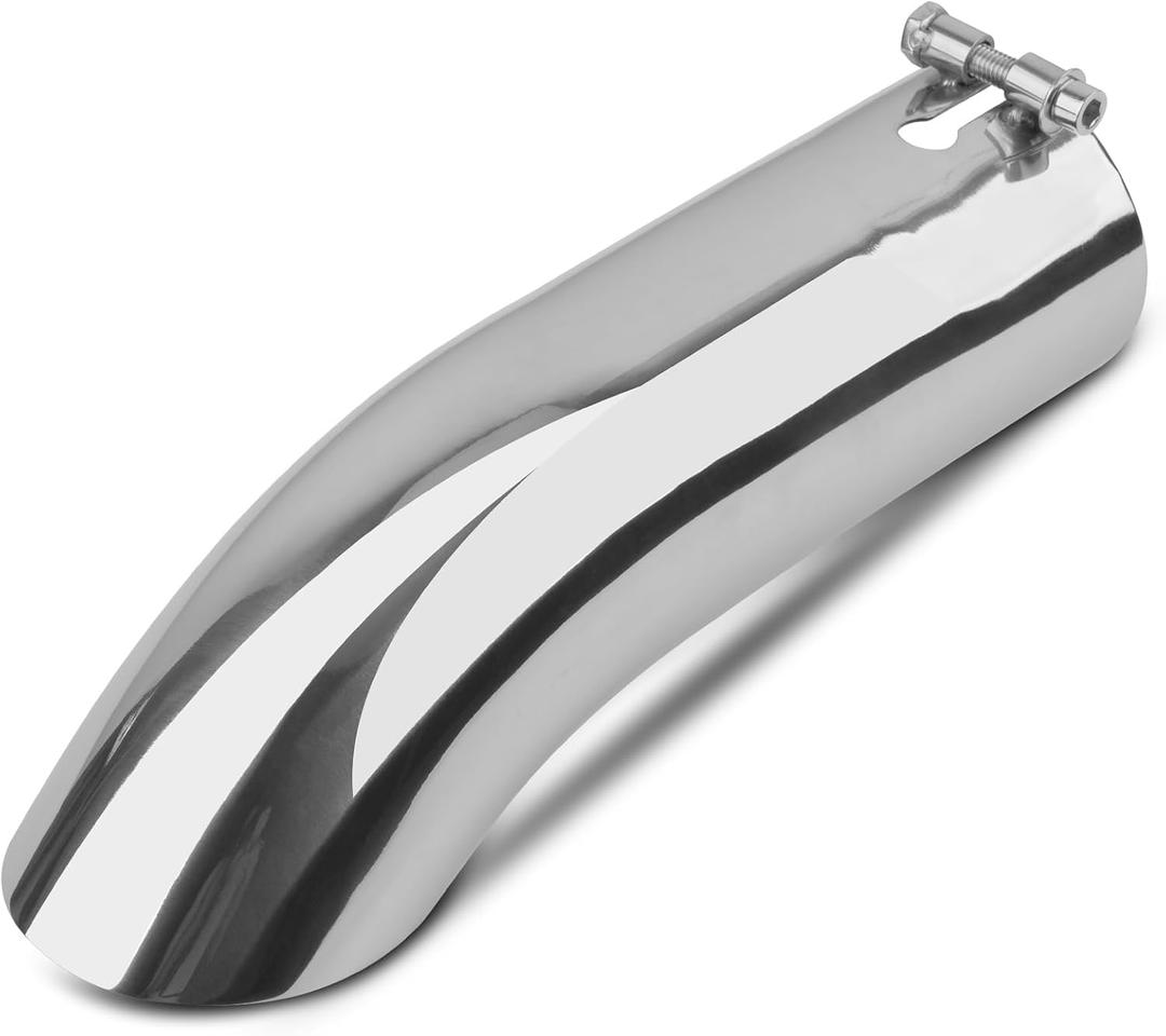 Vurkcy 3 inch Inlet Curved Exhaust Tip, 3" Outlet 12" Overall Length Stainless Steel Turn Down Exhaust Tail Pipe, Bolt-On,Sleek Angle Cut, Polished Tailpipe, Silvery