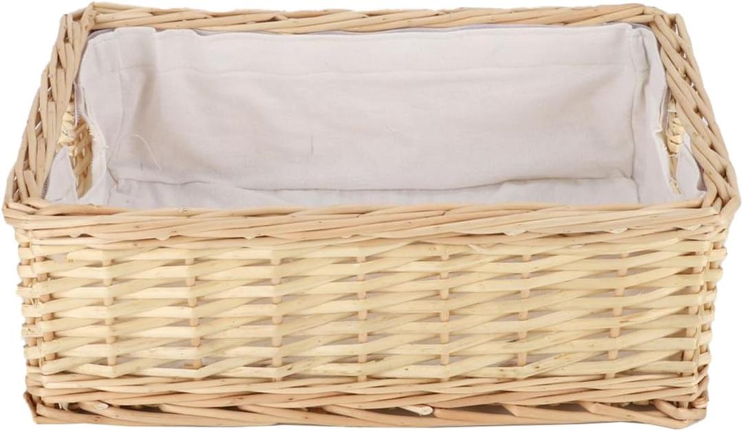 YAHUAN Rectangular Wicker Storage Basket Woven Rattan Basket with Handle, Baskets for Organizing, Bedroom,Living room,Pantry (Wicker with lining) YAHUAN Rectangular Wicker Storage Basket Woven Rattan Basket with Handle, Baskets for Organizing, Bedroom,Living room,Pantry (Wicker with lining)