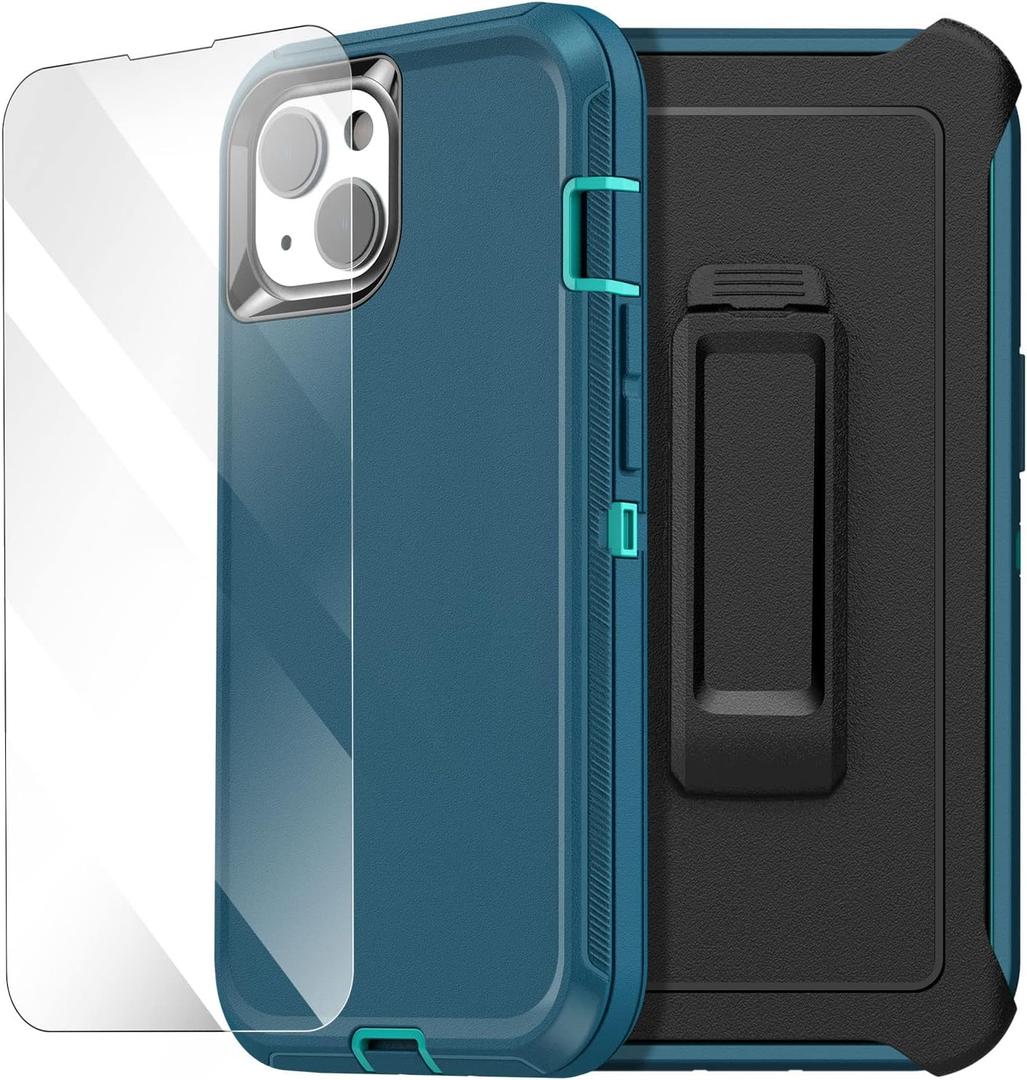 AICase Belt-Clip Holster Case for iPhone 14 Case (6.1") with Glass Protector,Heavy Duty Drop Protection Full Body Rugged Shockproof/DustProof Military Grade Tough Durable Cover for iPhone 14