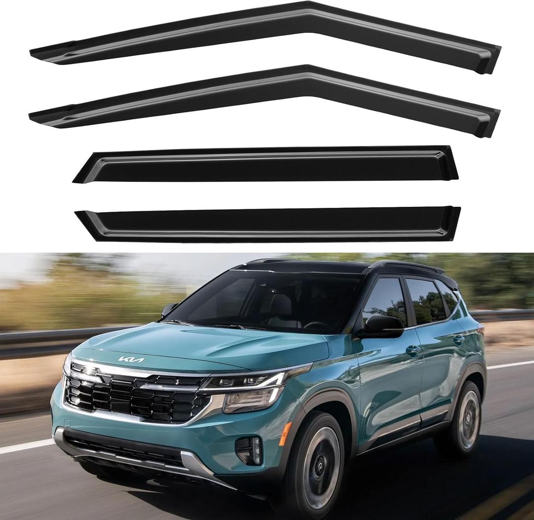 YQAUTEC Window Visors Rain Guards for 2021 2022 2023 2024 2025 2026 Kia Seltos, Out-Channel Window Vent Wind Deflectors Visors Shades for 21-26 Seltos LX S EX S SX Turbo X-Line