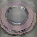 WDF 60Pcs Pink Plates Disposable with Gold Rim - Baroque Clear Pink and Gold Plastic Party Plates Ideal for Wedding/Baby Shower/Spring/Mother's Day