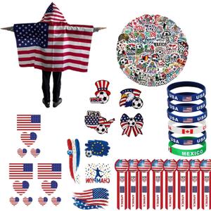 2 x 2026 World Cup Fan Accessories Kit 79PCS, Soccer Support Gear Set for Enthusiasts, Flag, Glasses，Wristband，Facial mask，Breastpin& Decals, for Watch Party & Stadium Events (75Pcs)