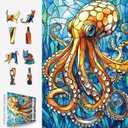 500 Piece Puzzles for Adults Clearance, Stained Glass Style Octopus Jigsaw Puzzle Beautiful Ocean Art Challenging Art Puzzle for Gifts Party Games Family Fun, 23" X 15" Dust Free