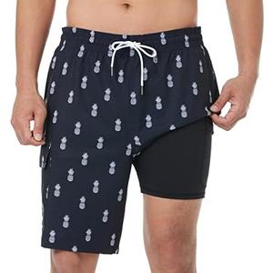 BRISIRA Mens Swim Trunks 9 Inch Inseam Board Shorts with Compression Liner Swimsuit Bathing Suit Quick Dry Cargo Pocket XL