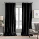 Black Velvet Curtains for Living Room 52" W x 108" L Luxury Blackout Curtains for Bedroom, Thermal Insulated Super Soft Window Drapes Rod Pocket & Back Tab, 2 Panels Set