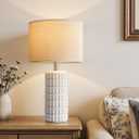 23" Modern Ceramic Table Lamps Set of 2 - Table Lamps for Living room, Farmhouse Bedside Night Stands Lamp for Bedroom, White Boho Nightstand Lamps Set of 2, Desk Lamp for End Table Home Decor