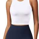 ATTRACO Workout Tank Tops for Women Seamless Full Length Gym Tops Athletic Yoga Top Built in Bra (X-Large, White Crop)