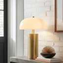 Ink+Ivy Modern Gold Metal Columnar Table Lamp with Dome-Shaped Glass Shade, Built-in LED Light Source, for Living Room, Bedroom, Nightstand Table Lamp