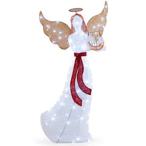 5 Ft Christmas Lighted Angel With Harp And 120 Cold White LED Lights