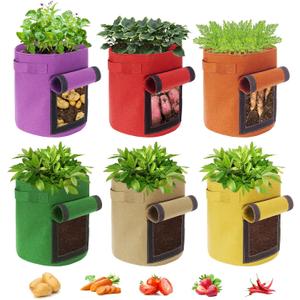 6 Pack 10 Gallon Potato Grow Bags with Flap, Potato Growing Bags Garden Planting Bag with Handle, Nonwoven Fabric Vegetables Grow for Potato Tomato Carrot Onion (10 Gallon)