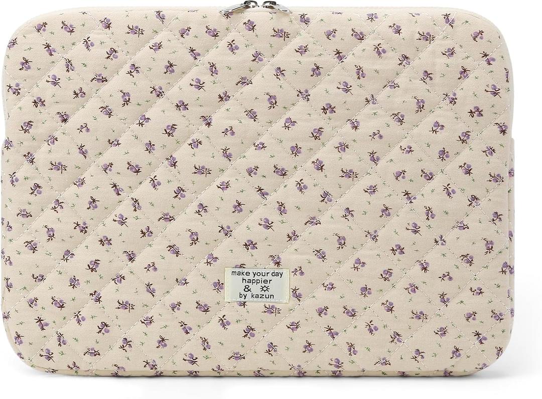 Puffy Laptop Sleeve 13-15.6 Inch Cute Quilted Laptop Protective Case Padded Floral Computer Sleeve for MacBook (A-Purple, 13 Inch)