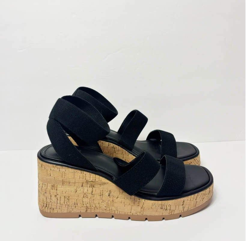 SM New York Wedge Black Brown Women's Sandals, Size 6