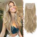 FESHFEN Clip in Hair Extensions for Women - 4 Pcs Thick Double Weft Long Wavy Soft Synthetic Blends Well Hair Extension, 20 inch Dirty Blonde