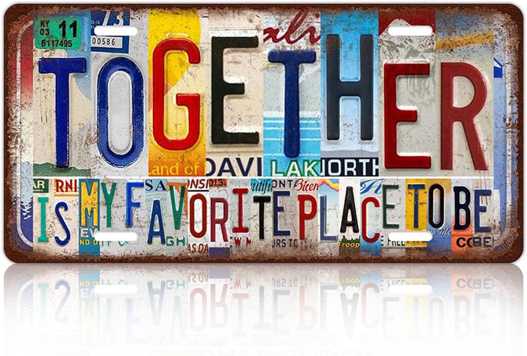 Vintage Family License Plate Wall Decor Metal Tin Sign 12 x 6 Inches - Together Is My Favorite Place To Be