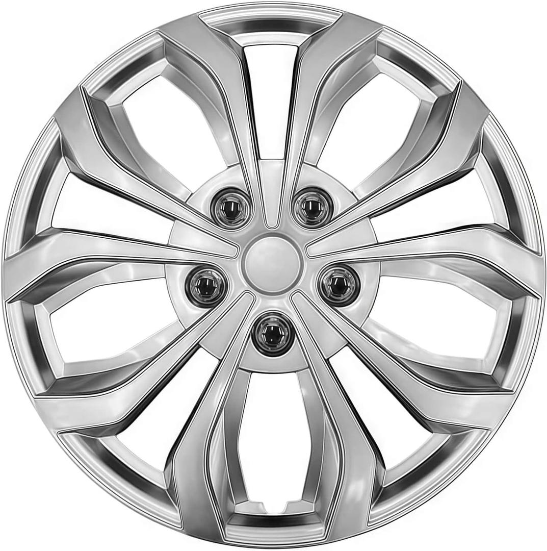 Premium Universal Hubcaps 16 inch, Compatible with Steel Wheels, Set of 4 (Silver)