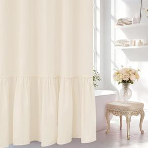 Seenus Soft Microfiber Ruffle Shower Curtain with Waterproof TPU Backed, Cream French Country Ruched Shower Curtain, 72 x 72 Inch 2 in 1 Hotel Luxury Ivory Bathroom Fabric Shower Curtain Washable