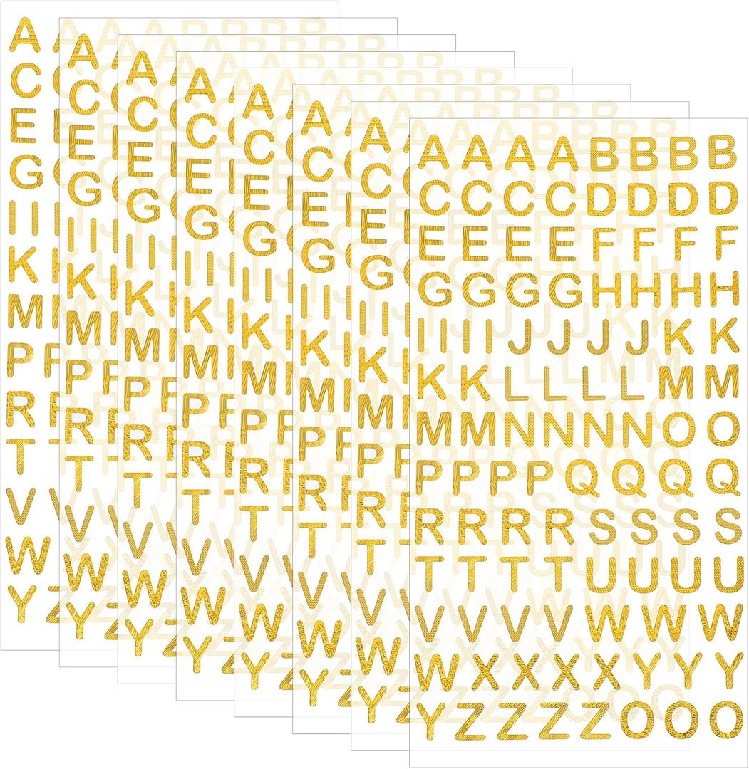 8 Sheets 832 Pcs Gold Alphabet Stickers Gold Sticker Letters 0.4 Inch Small Self Adhesive Glitter Letters for Graduation Cap Water Bottles Cup Mailbox Number Scrapbooking Sign Crafts