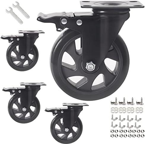 5 Inch Caster Wheels, Casters Set of 8, Heavy Duty Casters with Brake 2200 Lbs,Swivel Caster Wheels with Top Plate, Industrial Caster Wheels for Workbench, Cart, Furniture