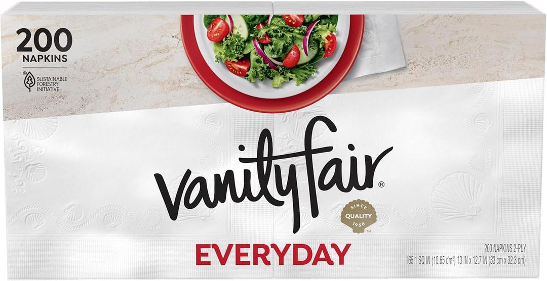 Vanity Fair Everyday Paper Napkins, 200 Count, Disposable Napkins Made Soft And Smooth For Everyday Meals