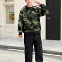 NECIOUS Boy Clothes Fall Winter Clothing Fashion Boys Outfits Camouflage Sweatshirt and Sweatpant with Pocket 2 Piece Teens Boys Sweatsuit 10-12 Green Black (Green)