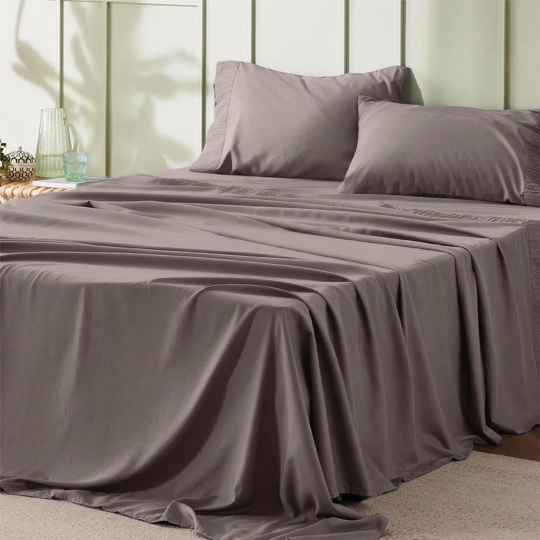 Bedsure Queen Sheet Set - 4 Pieces Soft Queen Size Sheets - Breathable & Cooling - Hotel Luxury - Easy Care Polyester Microfiber Bedding for Women, Men, Taupe