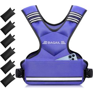 BAGAIL Adjustable Weighted Vest for Men 20-32lb, Comfortable U-Neck Rucking Vest with 6 Removable Weights, Storage Pocket and Reflective Strips for Strength Training, Advanced Bodyweight Workouts & Endurance