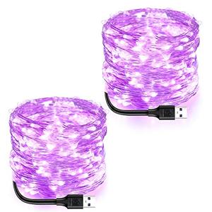 Blingstar USB Powered Fairy Lights, 2 Pack 33Ft 100 LED, Flexible Silver Wire, Mini String Lights for Christmas Tree/Halloween/Bedroom/Camping/Holiday Decoration, Purple