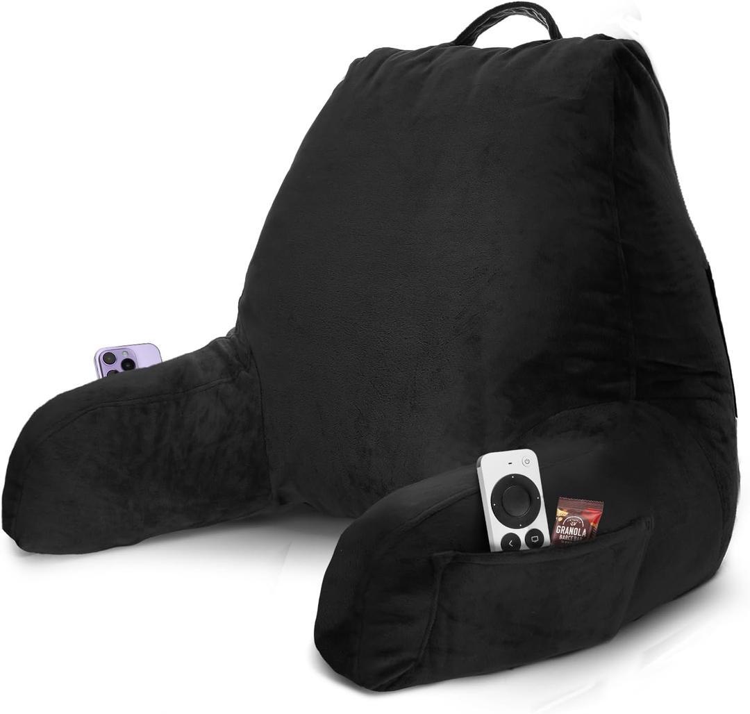 Nestl Reading Pillow with Shredded Memory Foam, Designed for Sitting Up in Bed and Couch, Back and Arms Adjustable Support for Adult & Teens Backrest Pillows for Reading, with Washable Cover Black