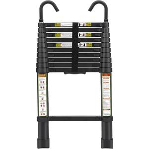 RIKADE Telescopic Ladder, 10.5 ft Aluminum Telescoping Ladder with Non-Slip Feet and Stable Hook, Portable Extension Ladder for Household and Outdoor Working, Max Load 330 lb, Black