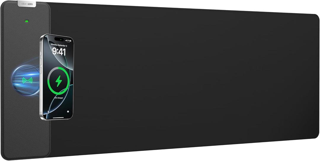 2-in-1 Mouse Pad with Magnetic Wireless Charging for Phone, 31.5"x11.8" Large, Waterproof Smooth Surface, Non-Slip Base, No Adapter, Black
