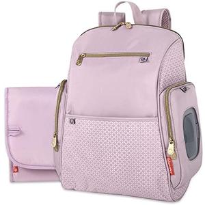 Fisher-Price Fastfinder Gemma Diaper Bag Backpack with Portable Changing Pad, Wipes Dispenser (Pink)