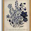 VIYYIEA Vintage Framed Botanical Wall Art Decor, Living Room Bedroom Blue Campanula Pictures Retro Wall Decor, Framed Canvas Prints Artwork, Farmhouse Flower Paintings, 8x10 Inch, Blue Antique Campanula