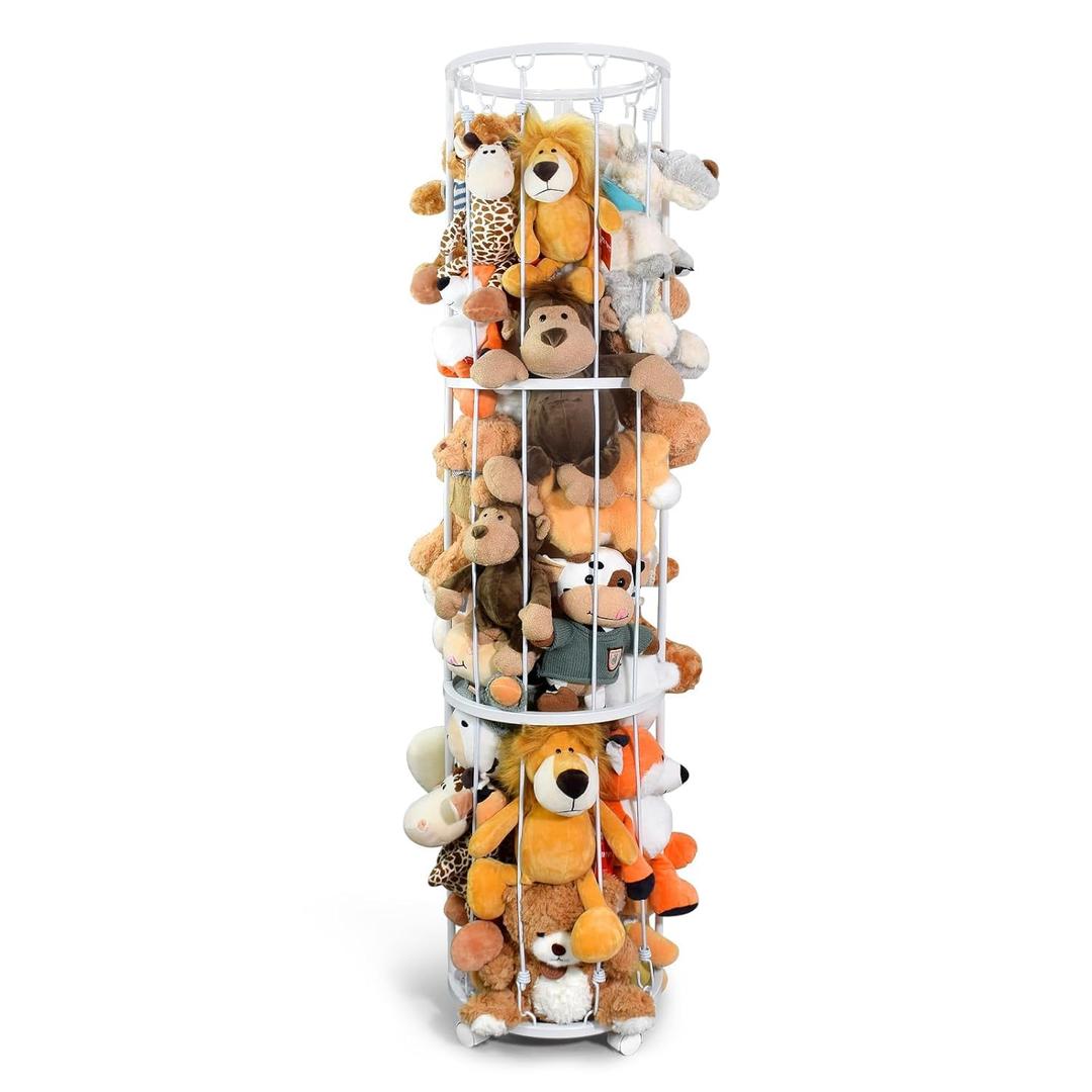Stuffed Animal Storage Zoo Plushies Toy Storage Organizer, Metal Tube Stuffed Animal Holder with Brake Wheels, Space Saving Plush Toy Holder for Playroom Bedroom Nursery (White) (58"13"13")