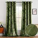 MIULEE Luxury Velvet Curtains 84 Inches Long 2 Panels, Leaf Patterned Gold Foil Printed Curtains for Bedroom Living Room Soft Room Darkening Thermal Insulated Grommet Window Drapes, Olive Green (52"W x 84"L (Pack of 2), Olive Green/Gold Leaf)