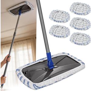 Masthome Extra Large Microfiber Mop for Floor Cleaning, 16 Flat Mop with 5 Pad for Wet & Dry Use, Dust Mop for Hardwood Laminate Tile Ceramic, 1 Cleaning Scraper Included-Blue